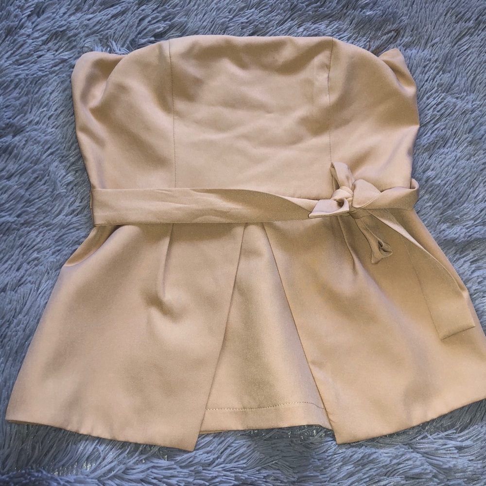 Strapless Peplum Top , Light Pink/Peach